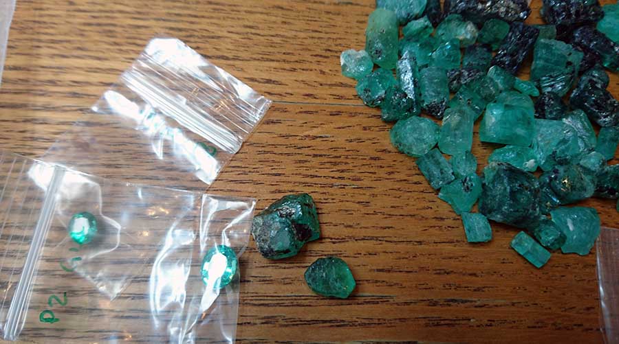 Rough and polished Ethiopian emeralds